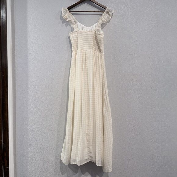 And Now This Sleeveless Maxi Dress Size Medium Gingham Print Ruffle Neutral New - Picture 3 of 12